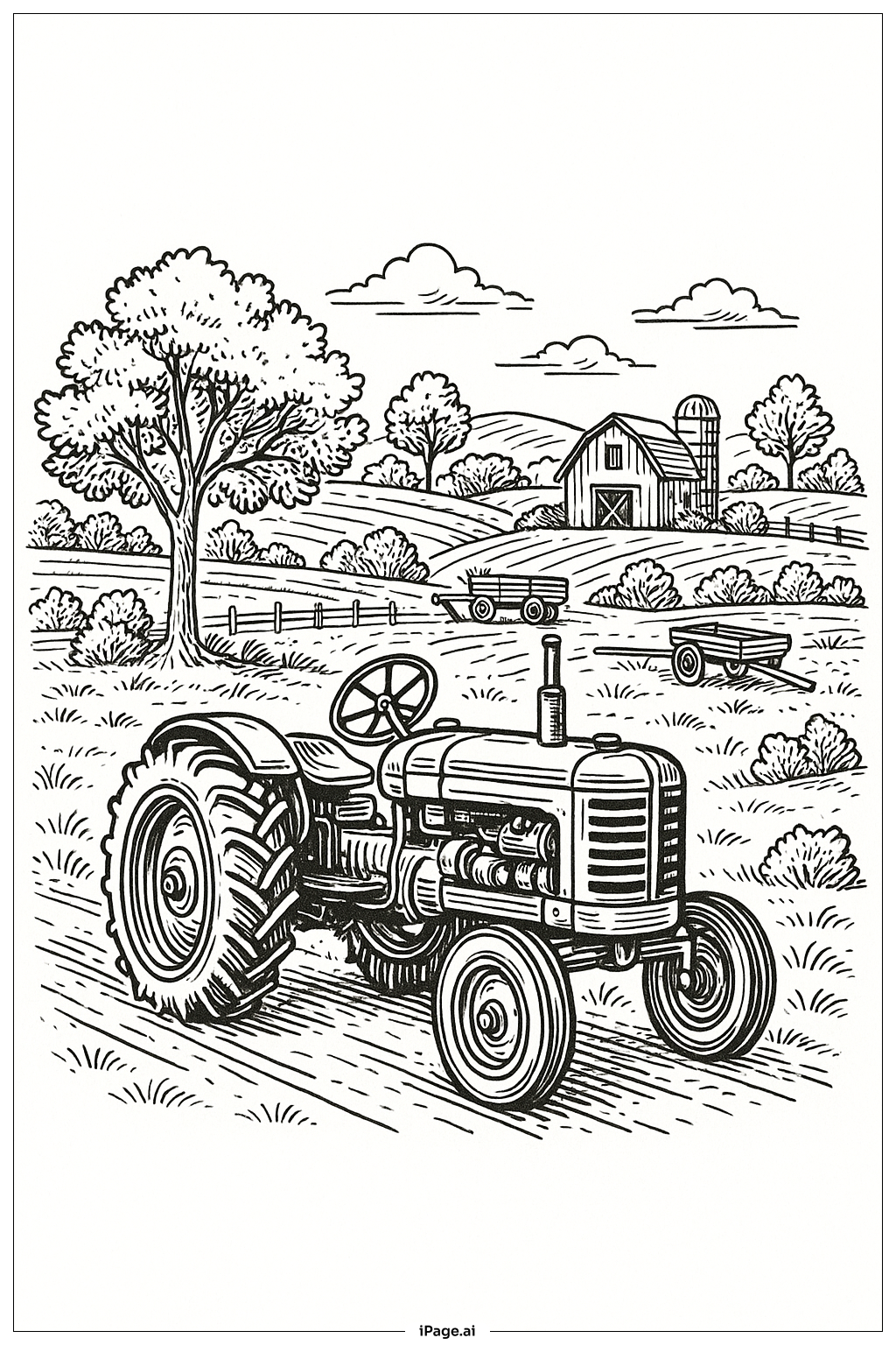  Vintage Tractor On Farm Road Coloring Page 
