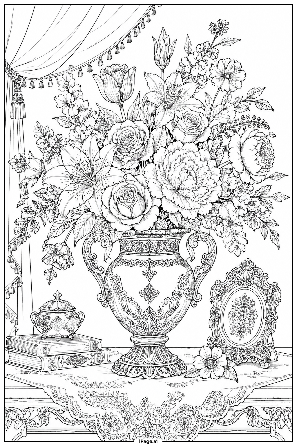  Vintage Vase Flower Bouquet Still Life Coloring Page 