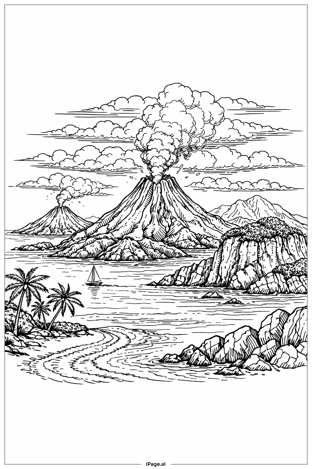  Volcanic Island Archipelago Coloring Page 