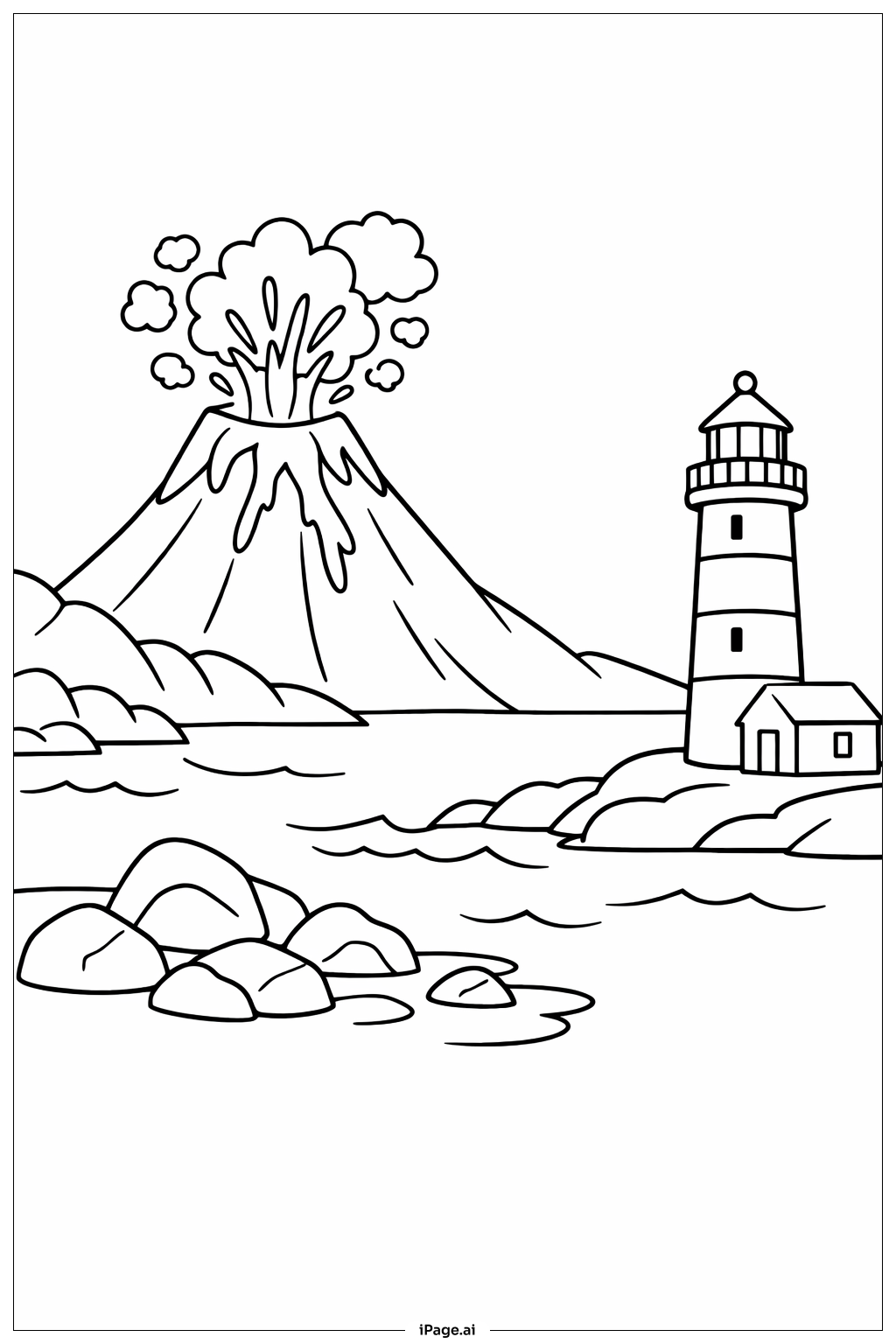  Página para colorear de Volcán y Faro 