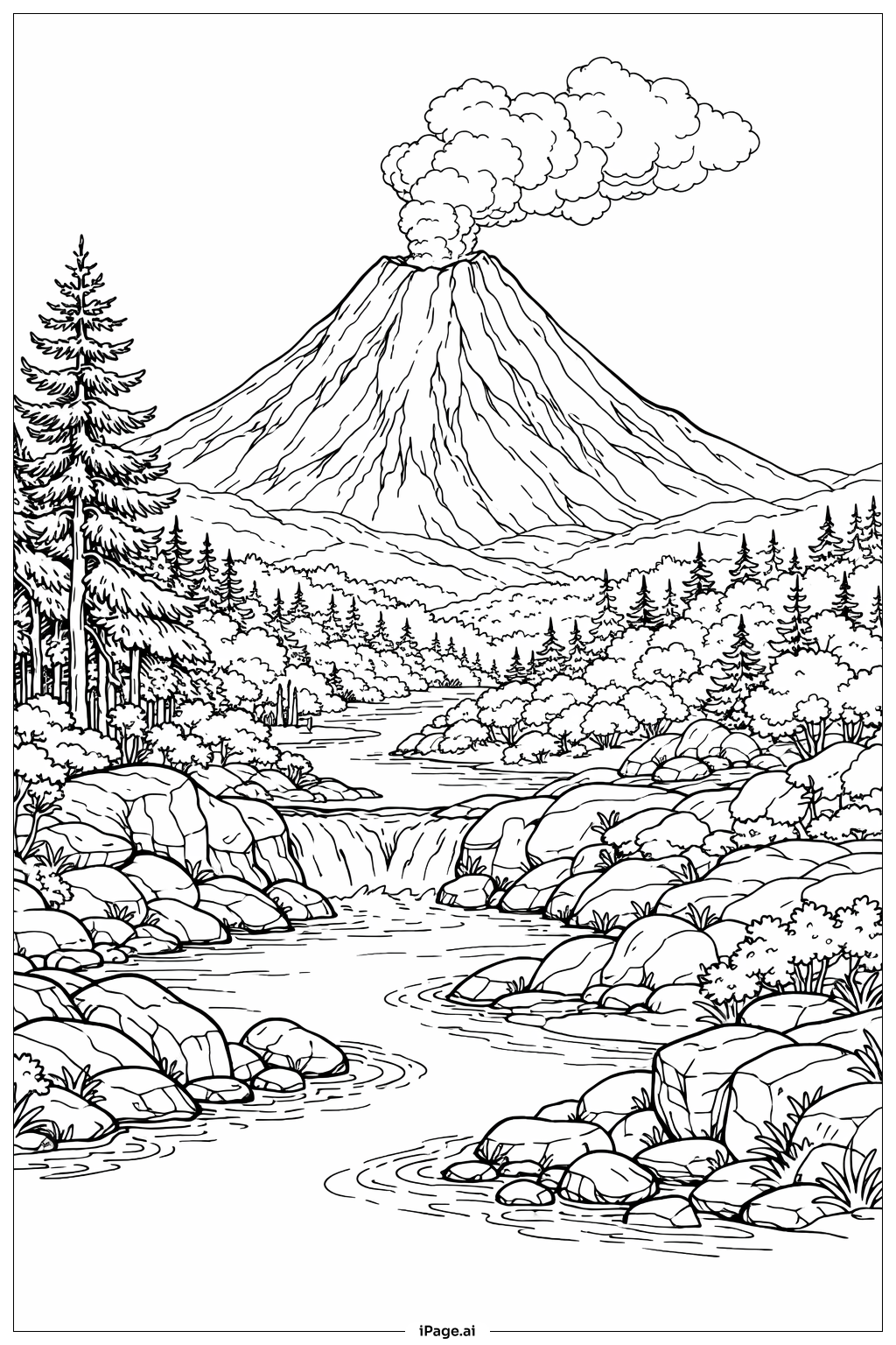  Página para colorear de Volcán y Valle Frondoso 