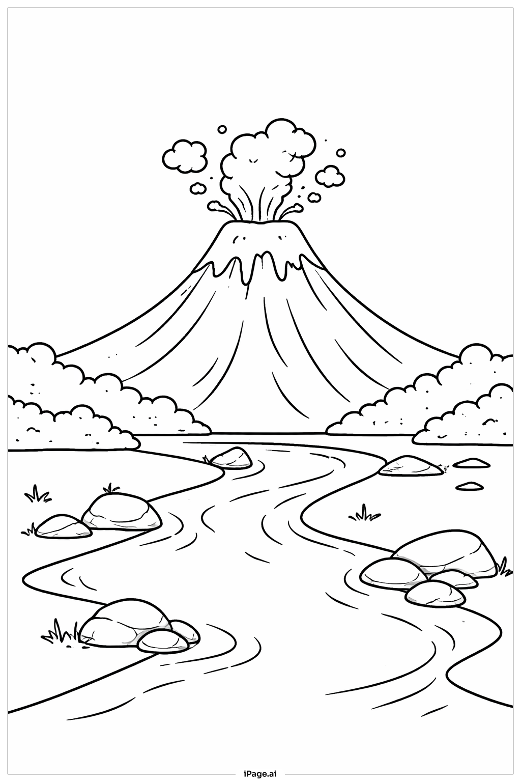  Volcano and River Below Coloring Page 