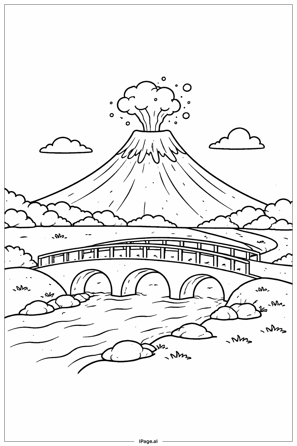 火山与公路桥填色页