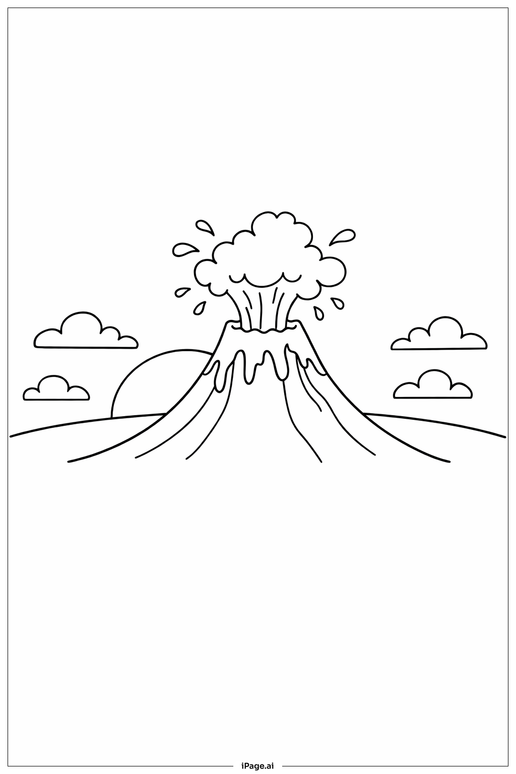  Page de coloriage Silhouette de volcan au coucher du soleil 