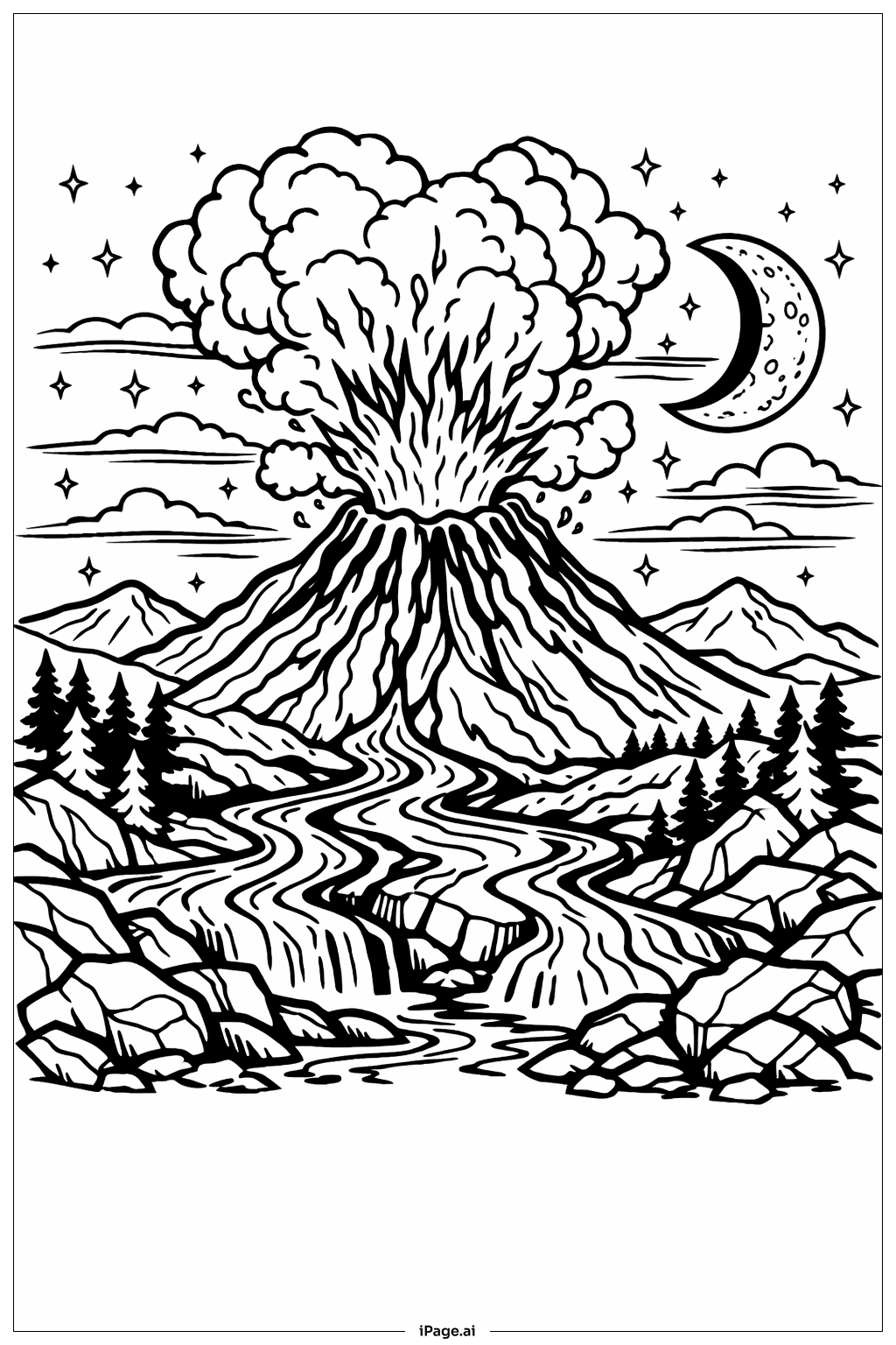  夜间火山喷发填色页 