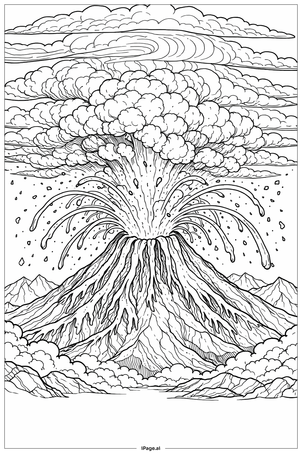  화산 폭발 하늘 쇼 색칠공부 페이지 