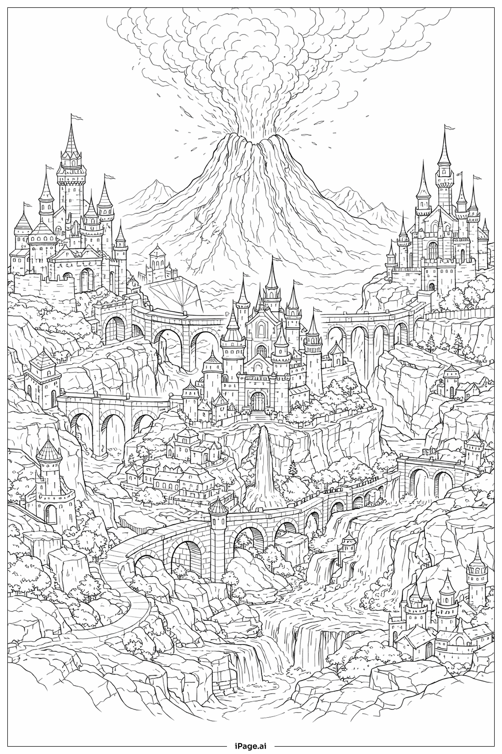  Volcano Kingdom Scene Coloring Page 
