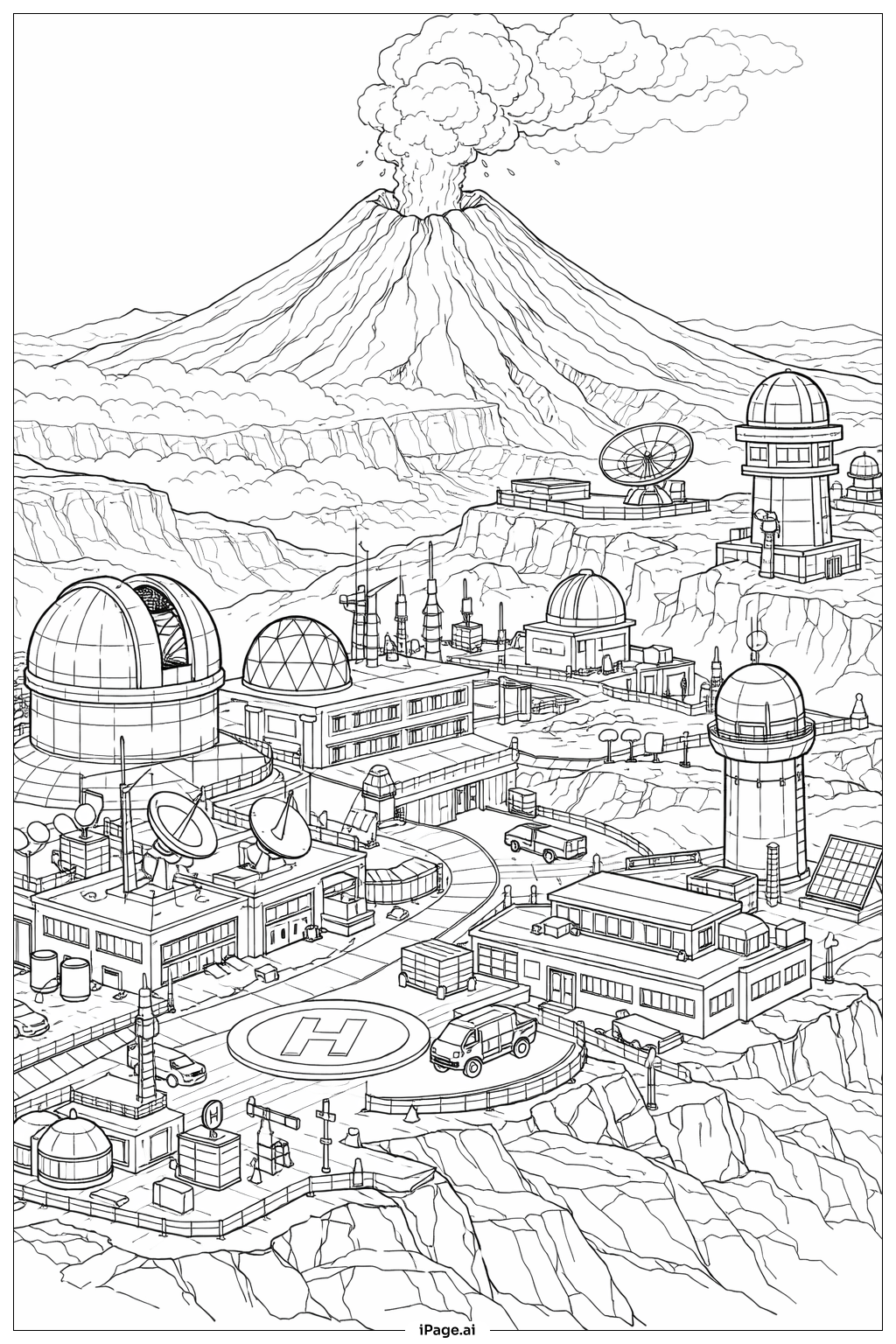  Page de coloriage Complexe d'Observatoire Volcanique 