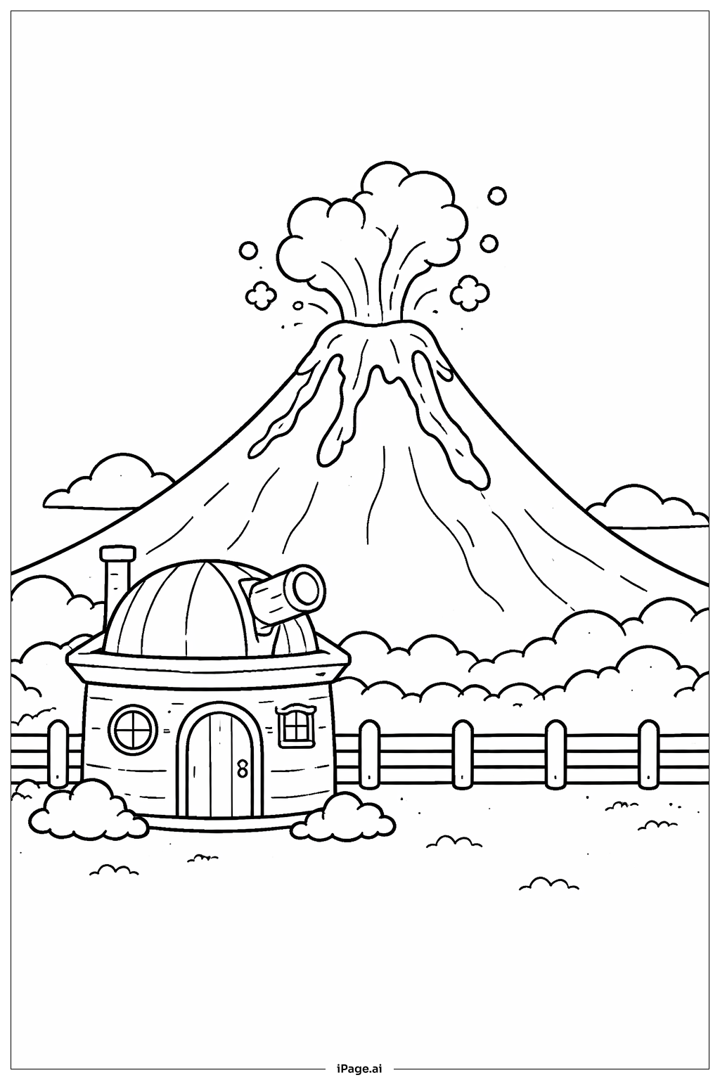  Página para colorear de Cabaña del Observatorio del Volcán 