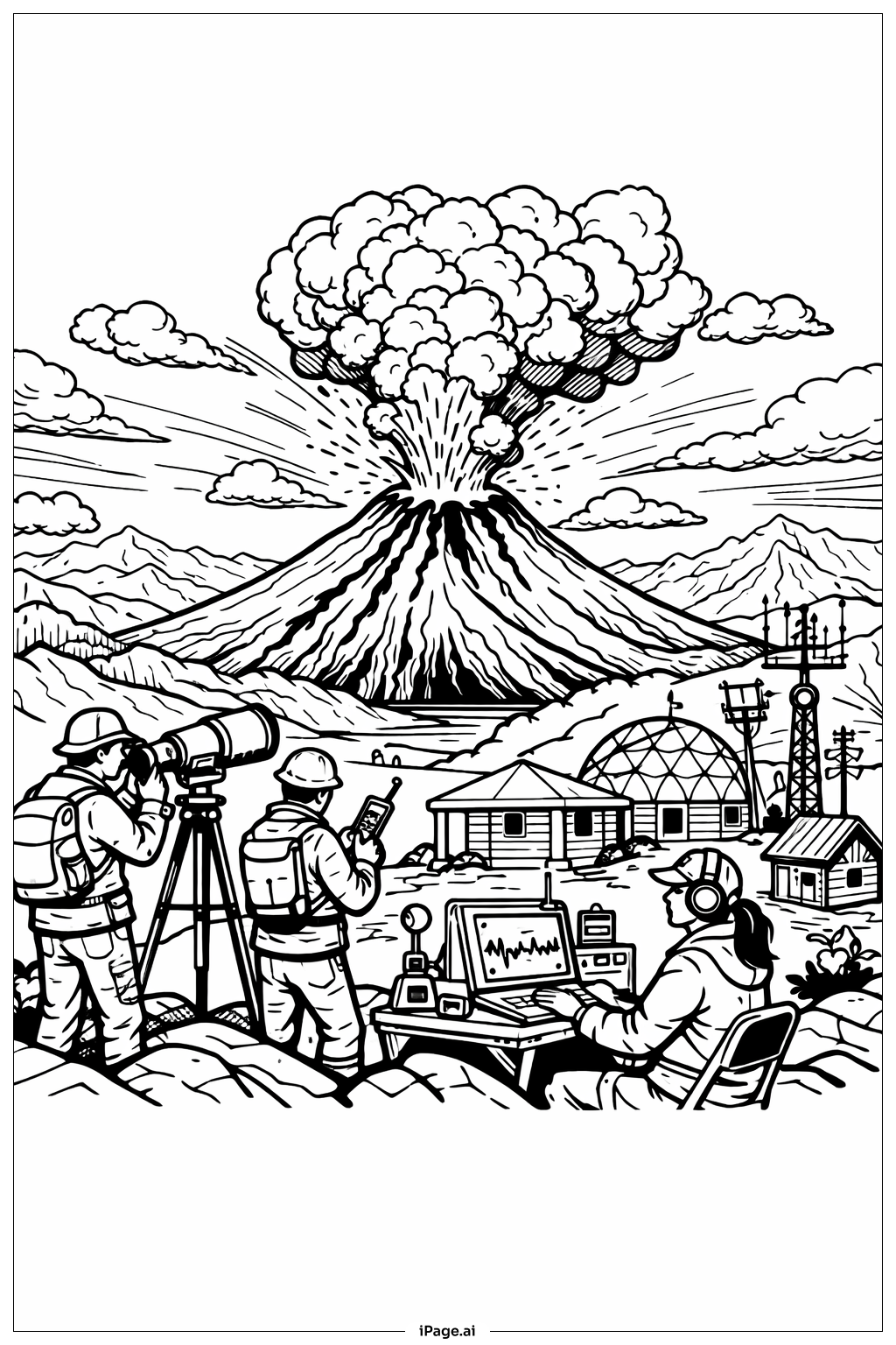  火山观测场景填色页 