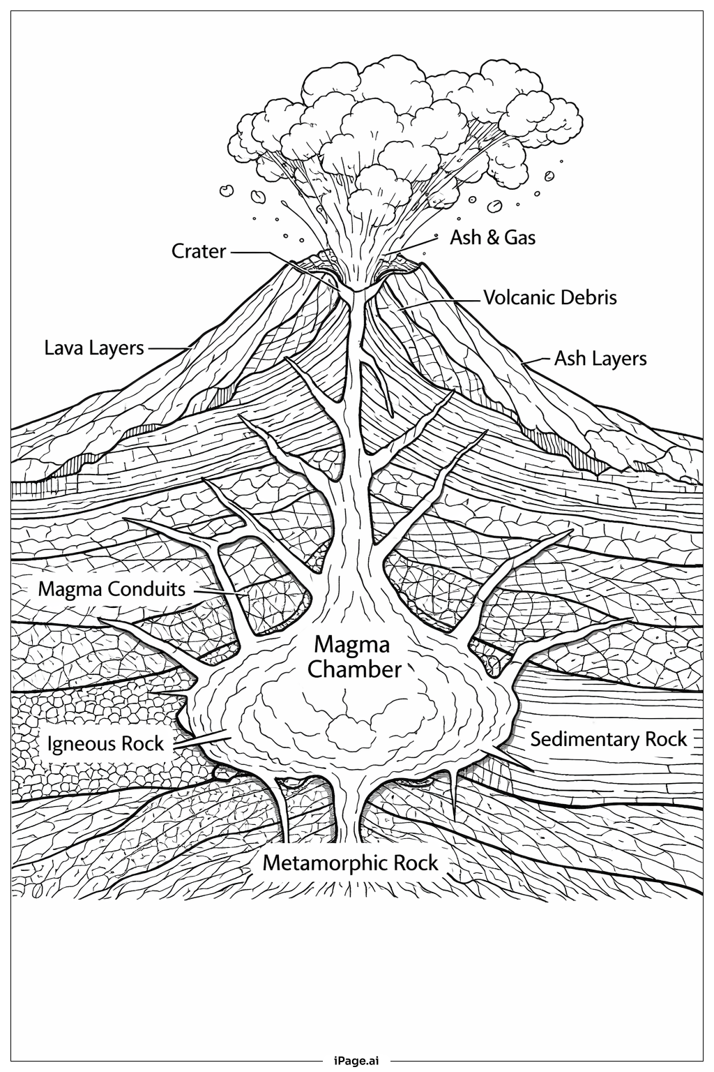  Volcano Study Cutaway Coloring Page 