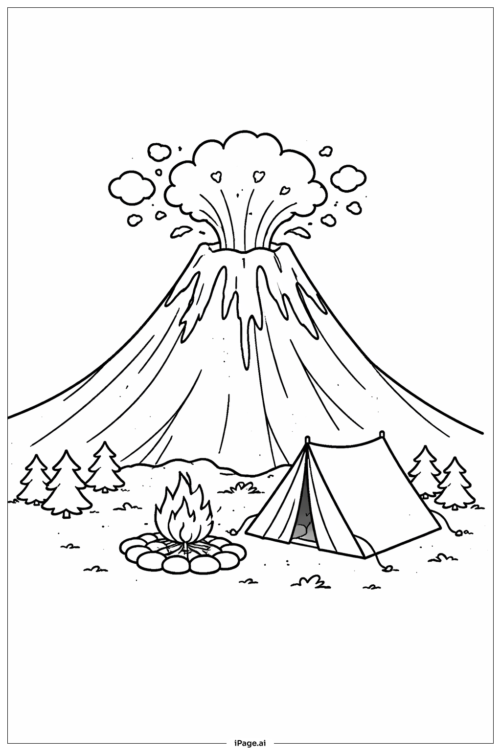  火山与露营场景填色页 