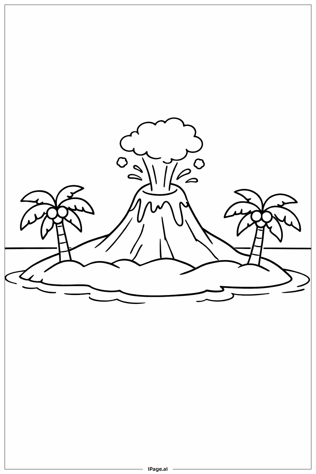  Página para colorear de Volcán con Palmeras 
