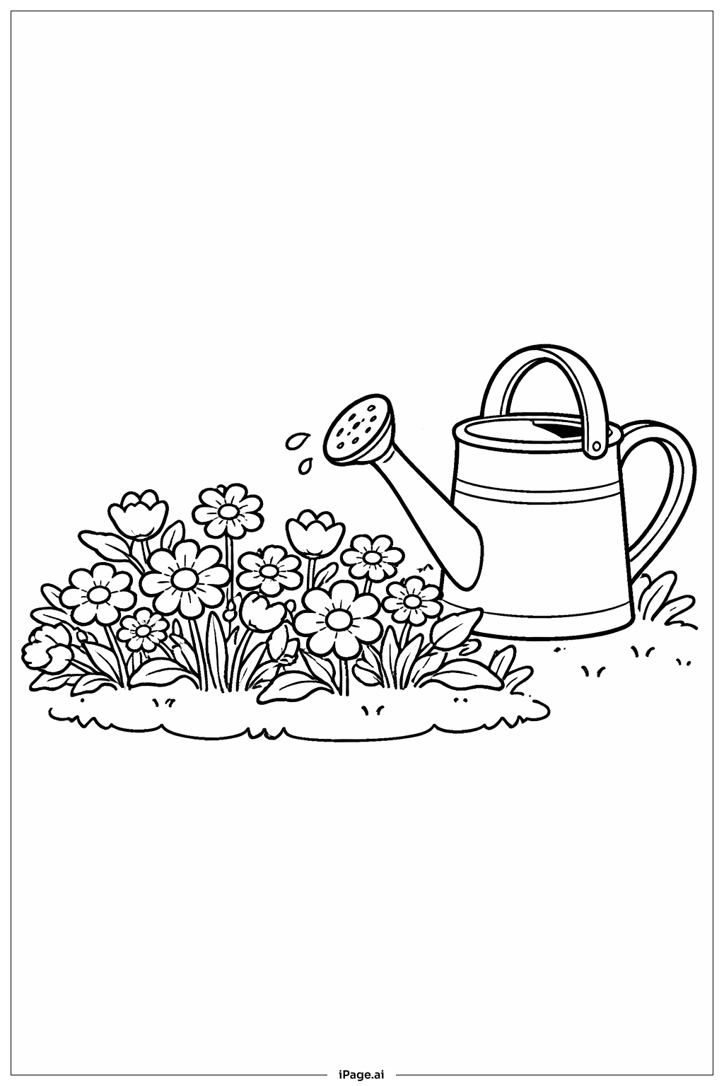 Watering Can Flower Patch Coloring Page