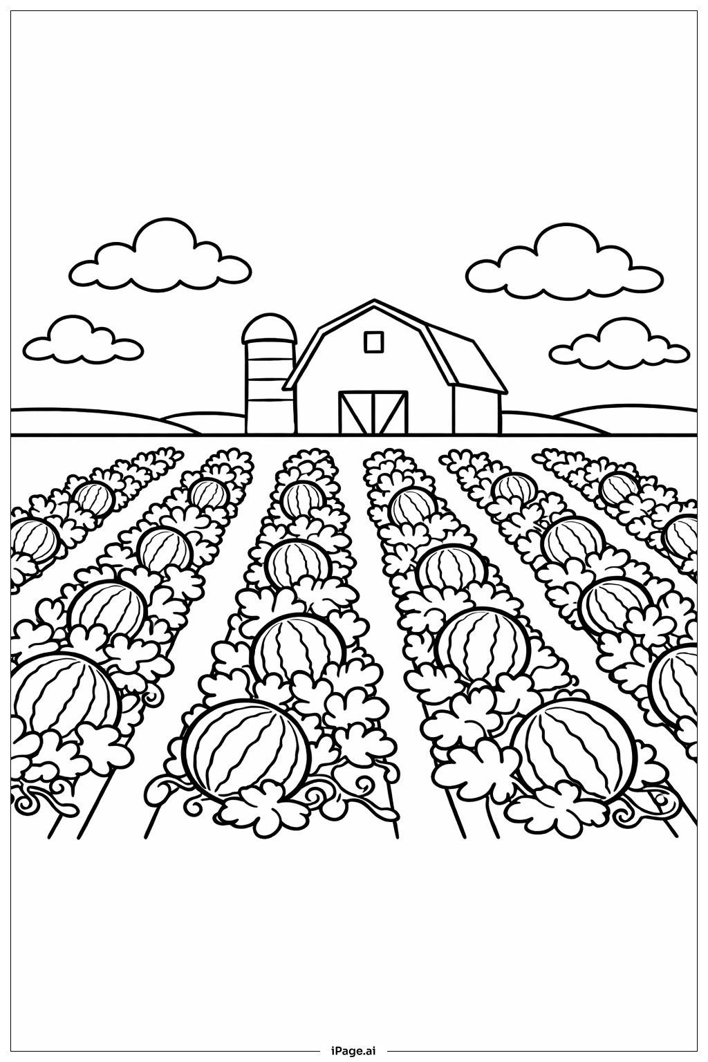  西瓜農場田地著色頁 