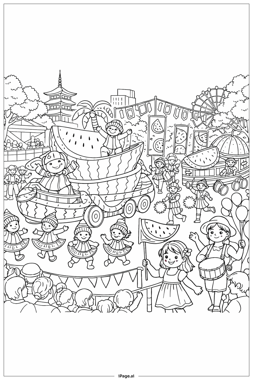  Página para colorear de Desfile del Festival de la Sandía 