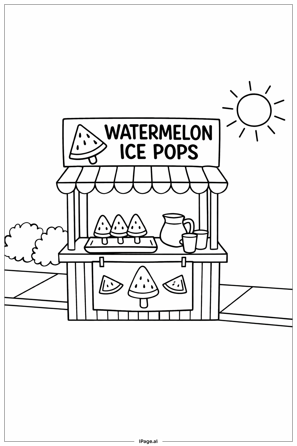 西瓜冰棒攤位著色頁 