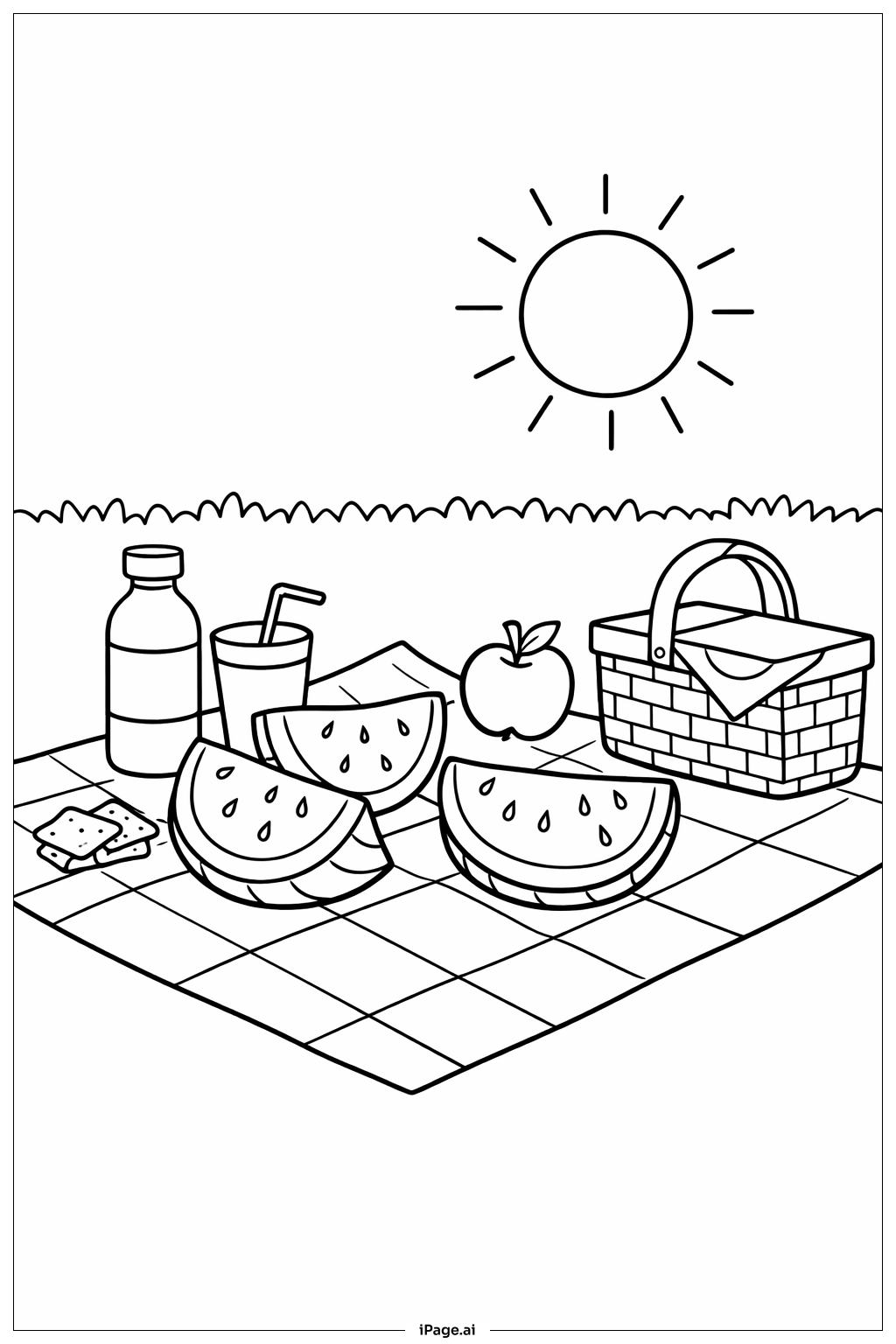  수박 피크닉 담요 색칠공부 페이지 