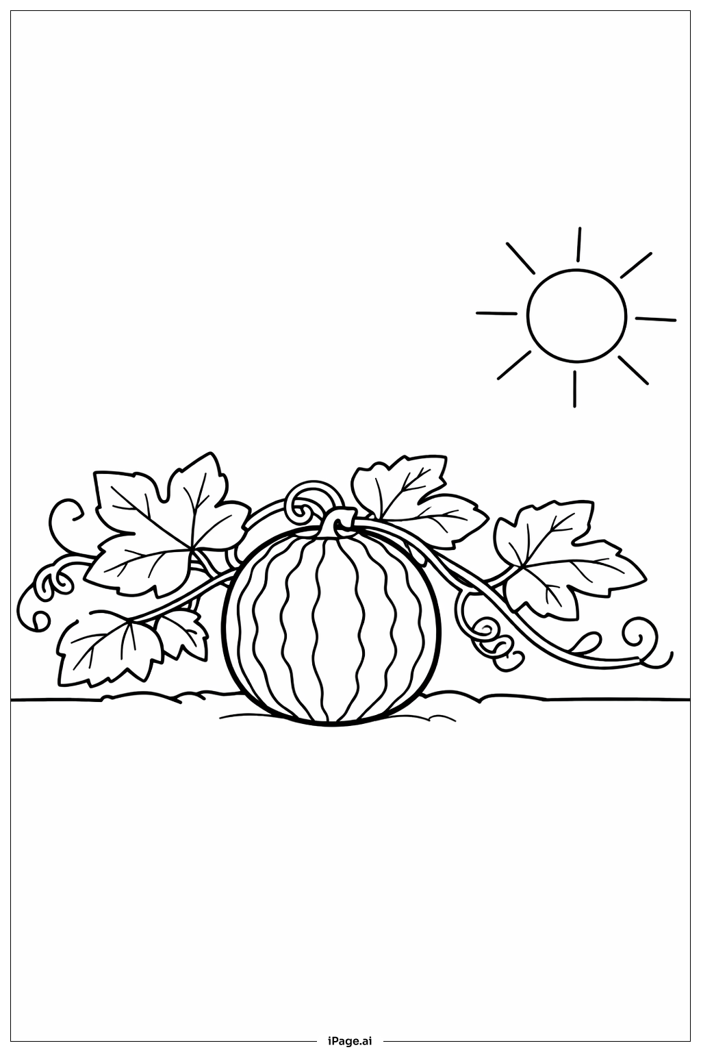  帶葉子的西瓜植株著色頁 