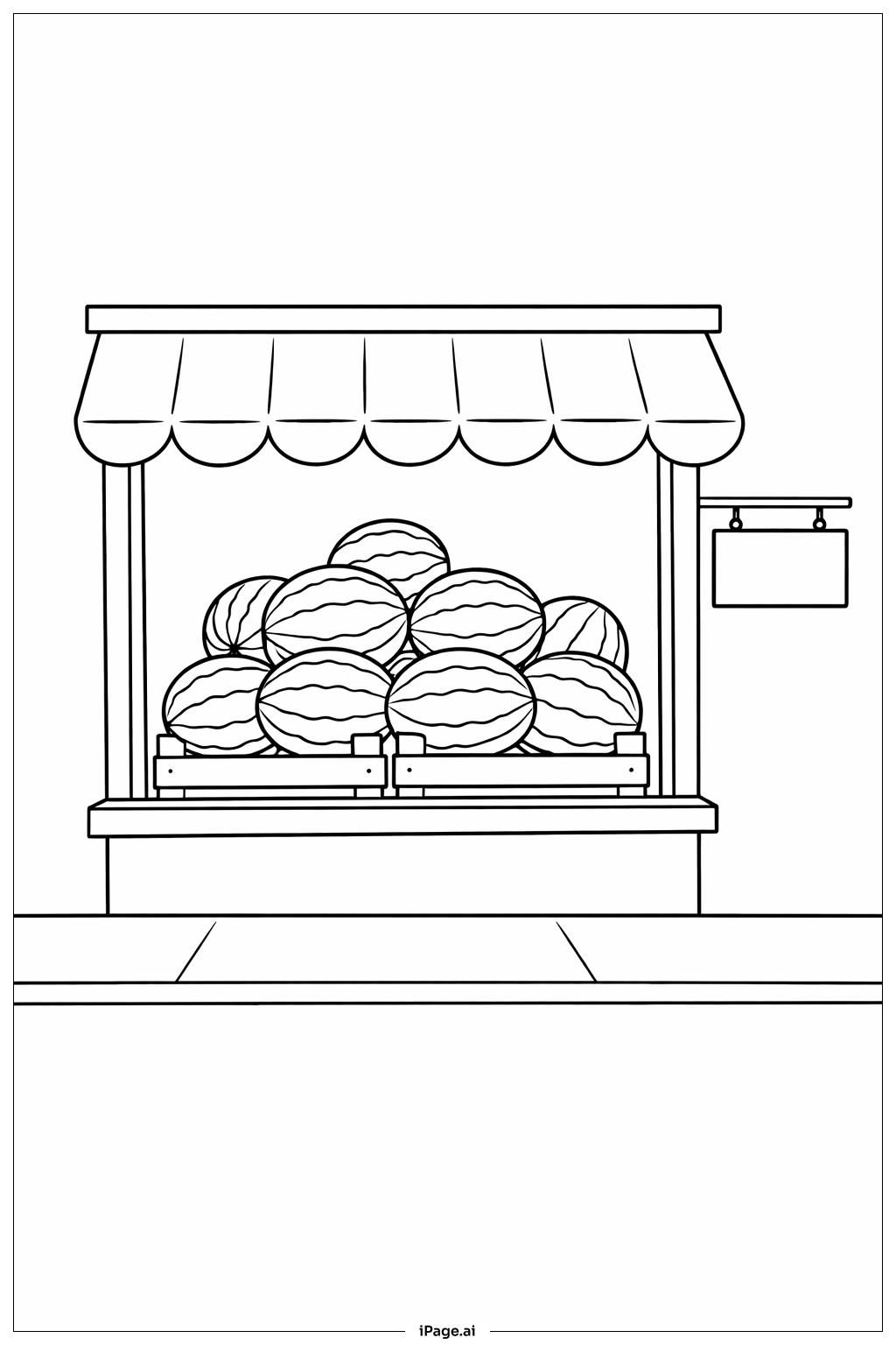  Página para colorear de Exhibición de Frutería de Sandías 