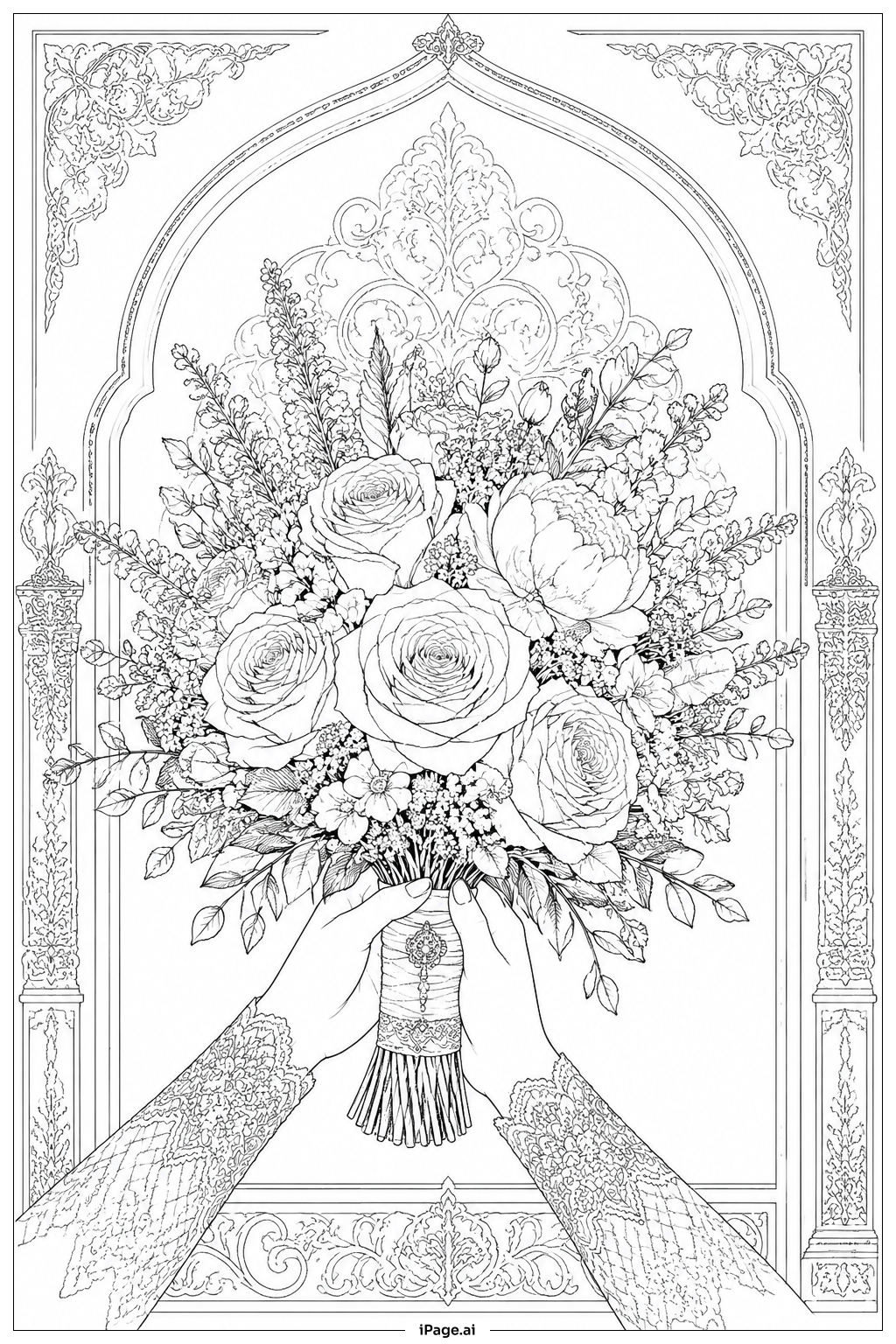  Wedding Floral Flower Bouquet Portrait Coloring Page 