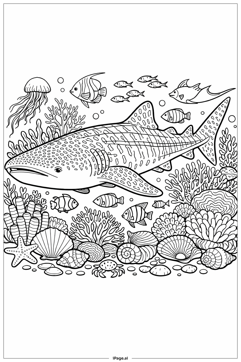  鲸鲨与珊瑚游行填色页 