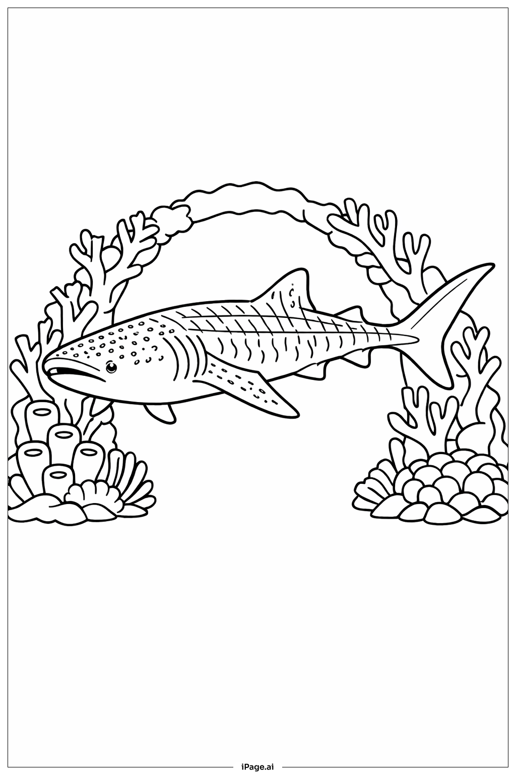 鲸鲨和珊瑚隧道填色页