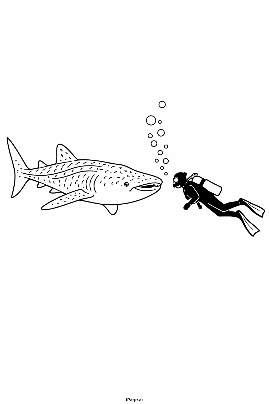 Página para colorear de Tiburón Ballena y Buceador