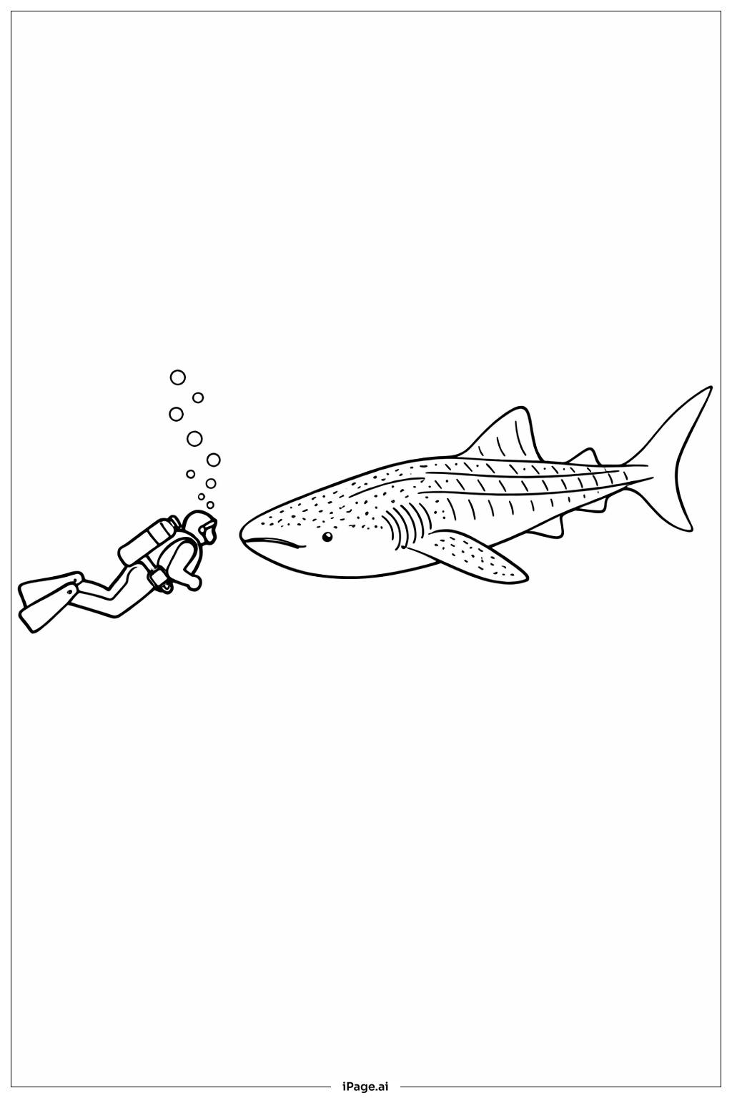 Página para colorear de Tiburón Ballena y Buceador