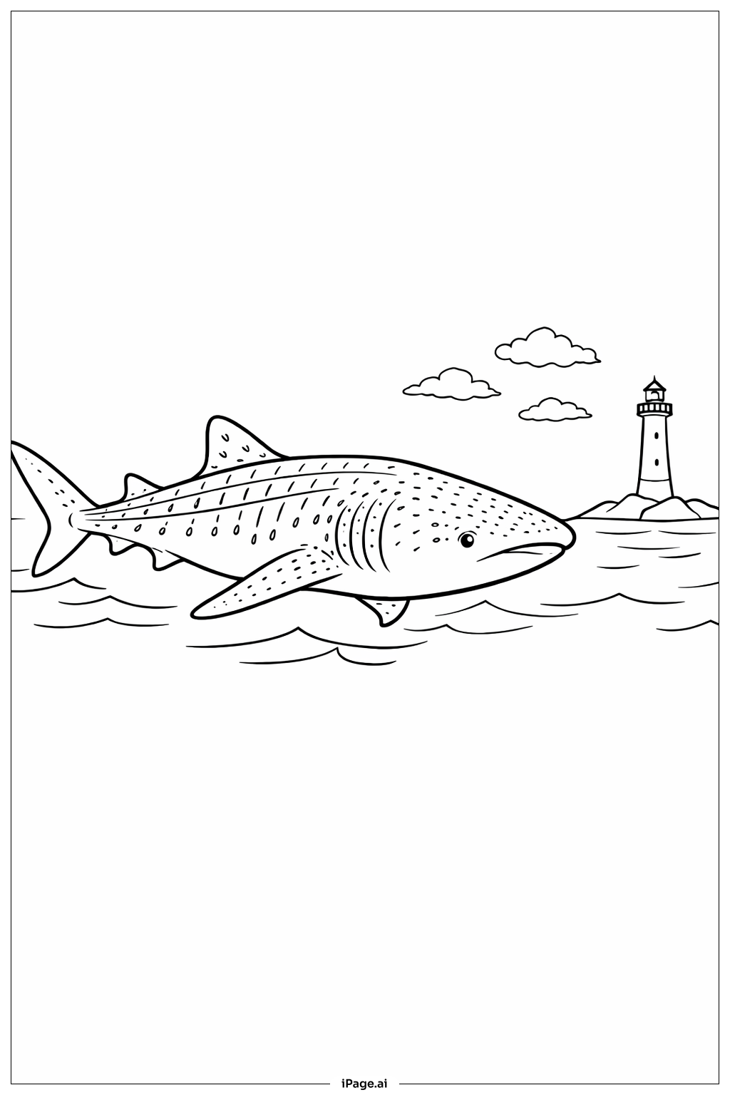  ジンベエザメと灯台の塗り絵ページ 