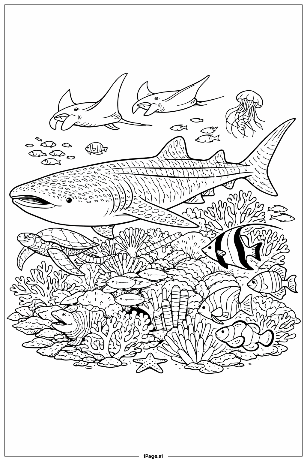  Page de coloriage Requin-baleine et amis raies manta 