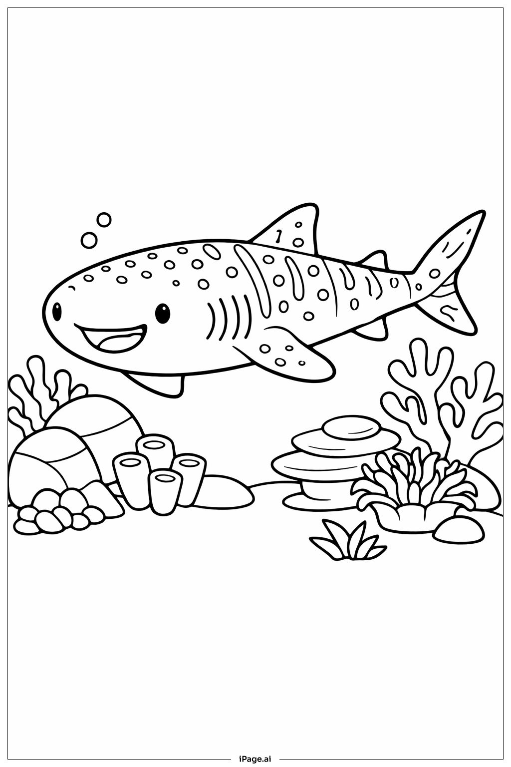  Página para colorear de Tiburón Ballena y Arrecife de Juegos 