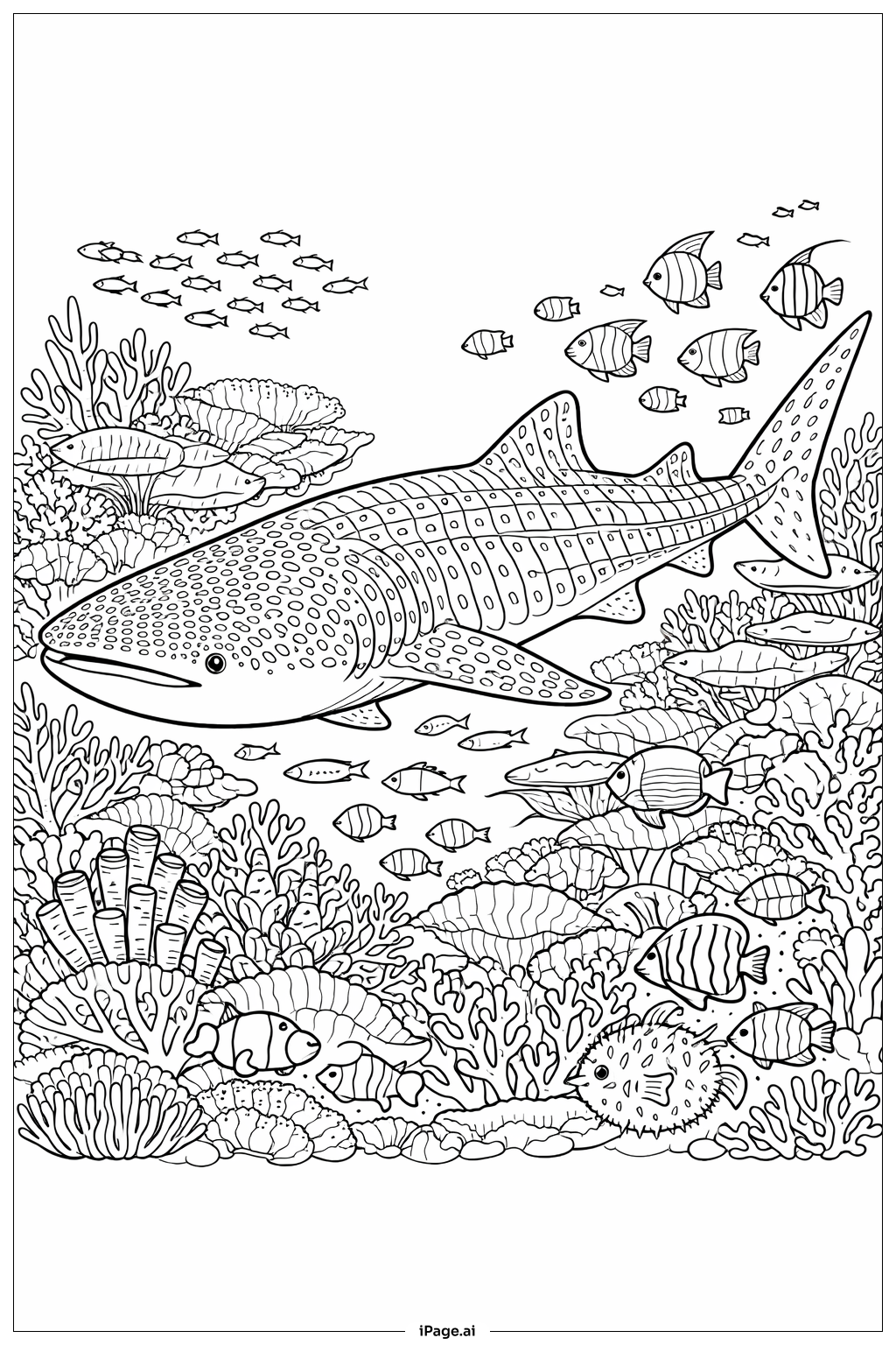  Página para colorir de Jardim de Coral do Tubarão-Baleia 