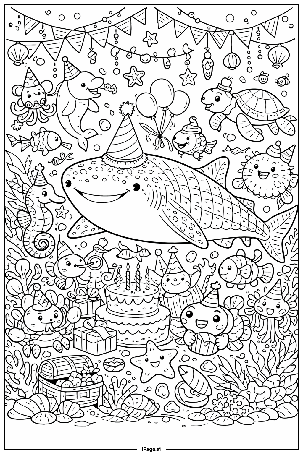  鲸鲨海洋节填色页 