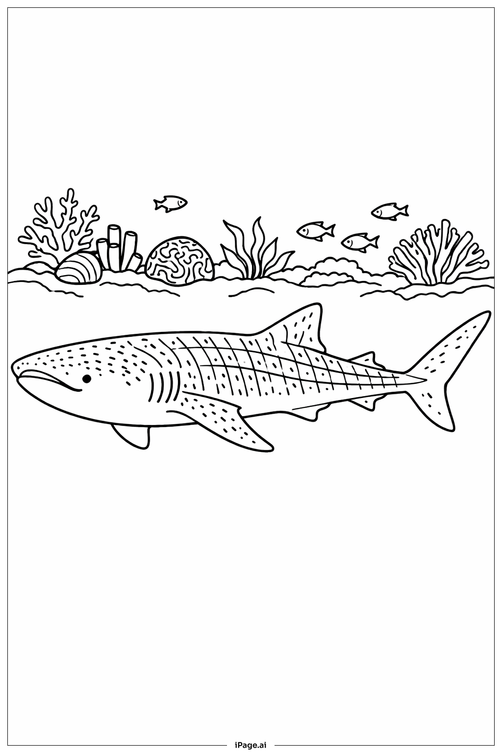 Página para colorear de Tiburón Ballena Bajo el Arrecife