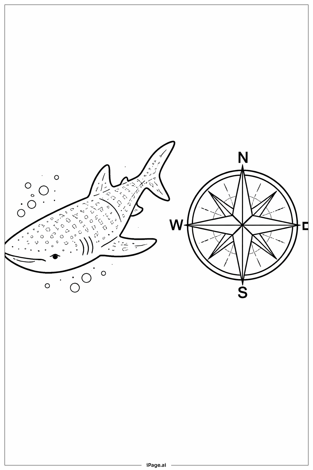  Página para colorir de Tubarão-Baleia com Bússola 
