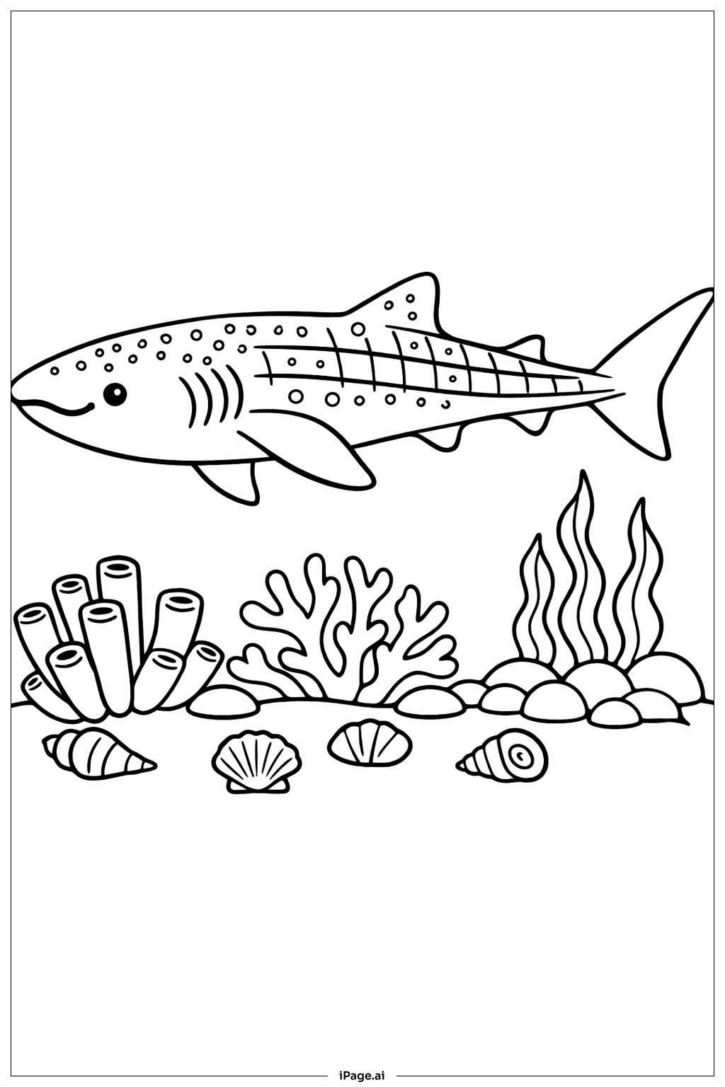Página para colorear de Tiburón ballena con coral