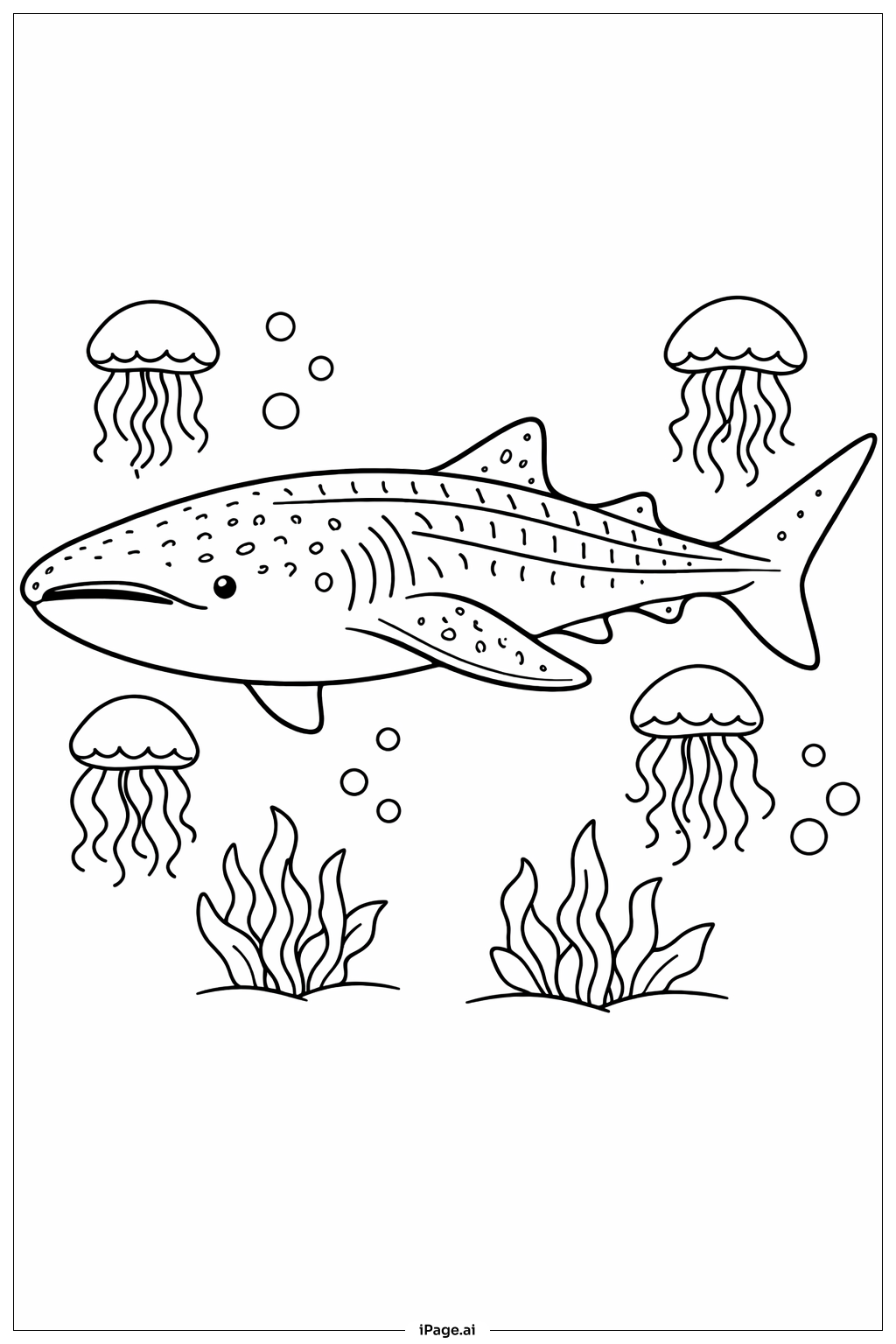  Trang tô màu Cá Mập Cá Voi Với Sứa 