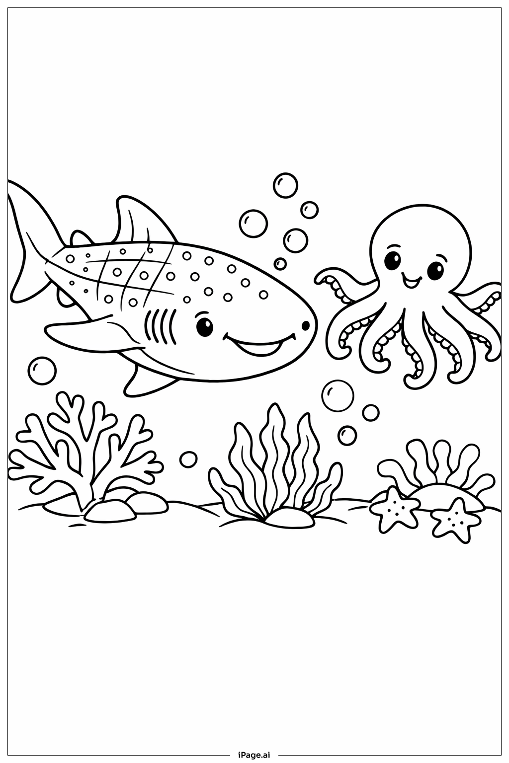 문어가 있는 고래상어 색칠공부 페이지 