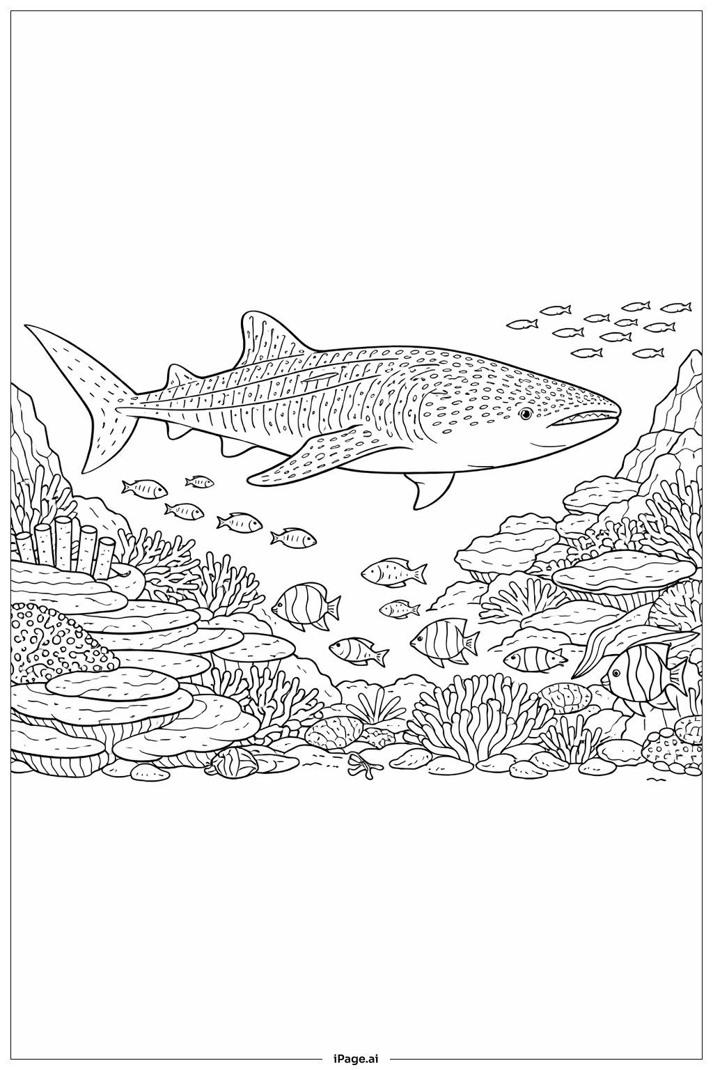  Trang tô màu Cá mập voi với toàn cảnh rạn san hô 