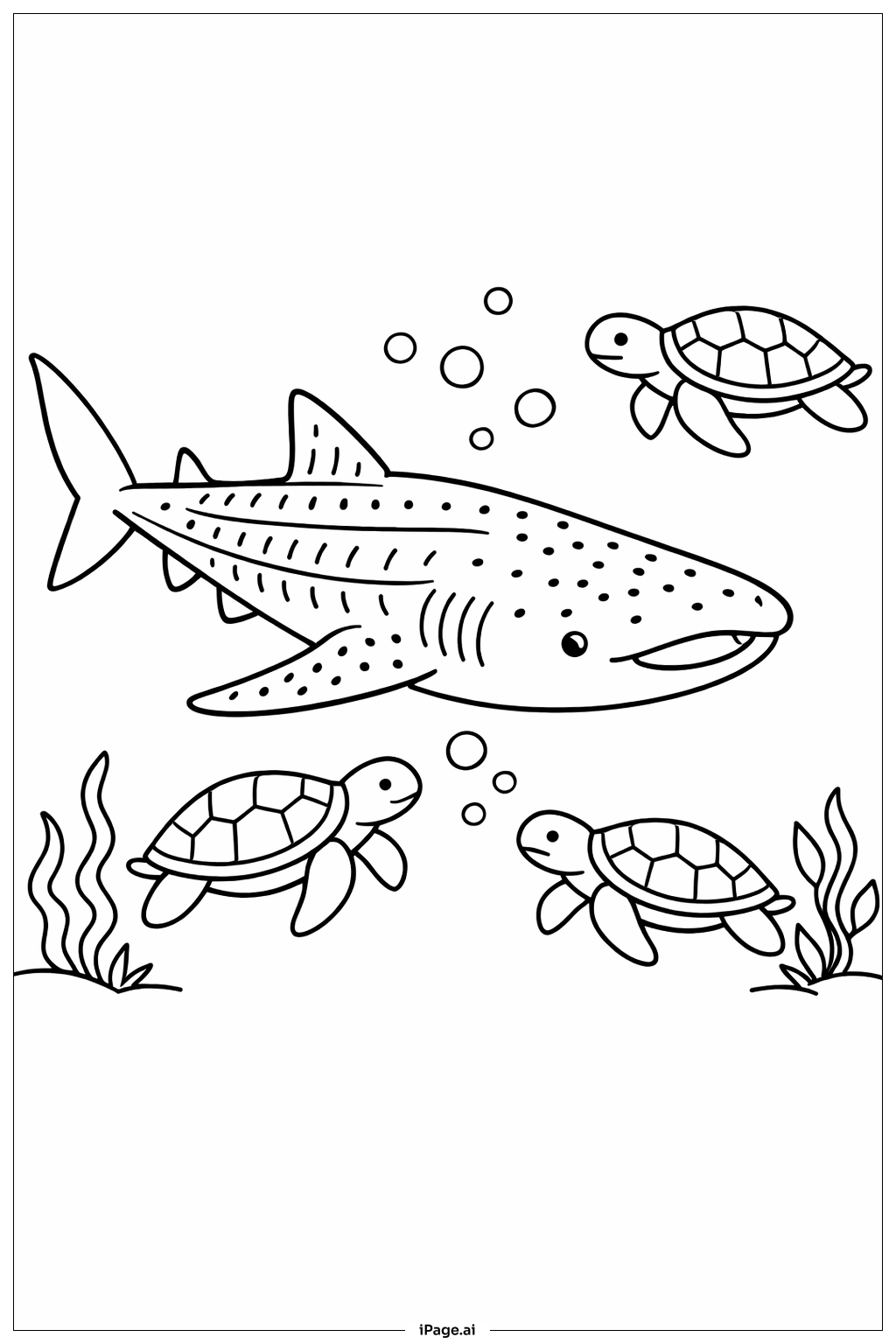  Walhai mit Meeresschildkröten Ausmalseite 