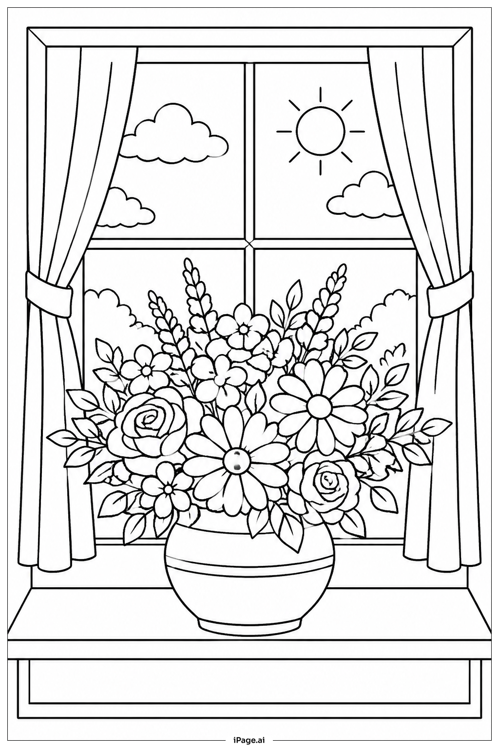  Window Flower Bouquet Coloring Page 