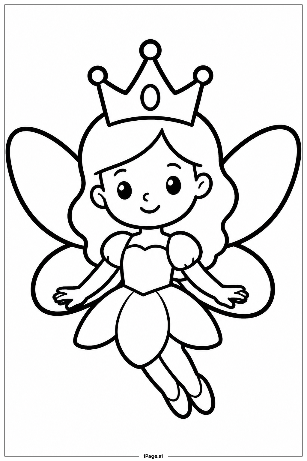 Winged Fairy With Crown Coloring Page