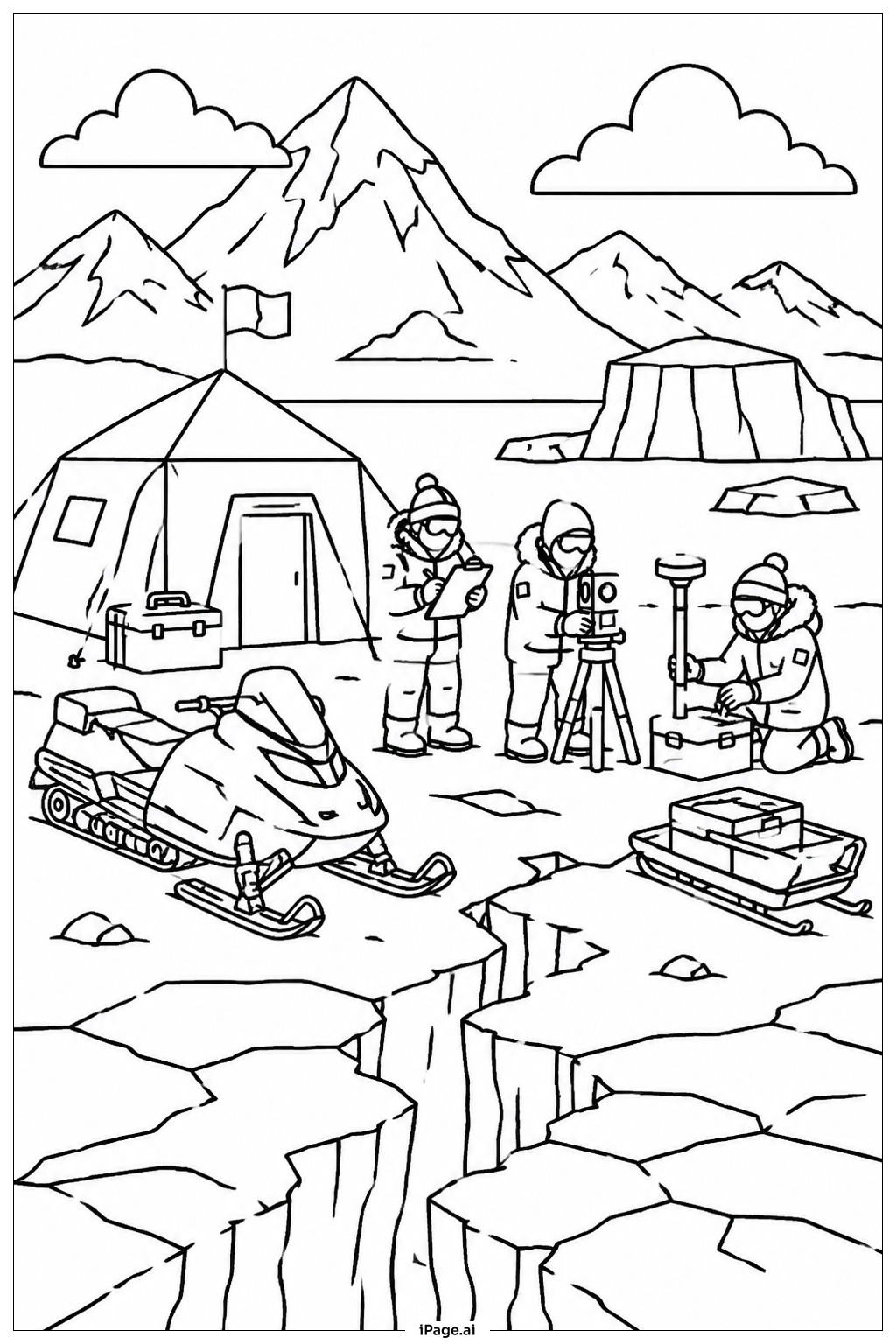  Winter Arctic Research Team Coloring Page 