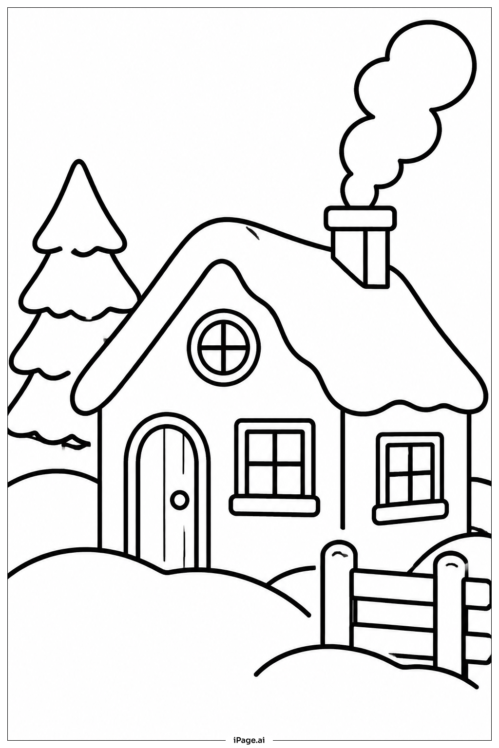  冬日温馨小屋填色页 