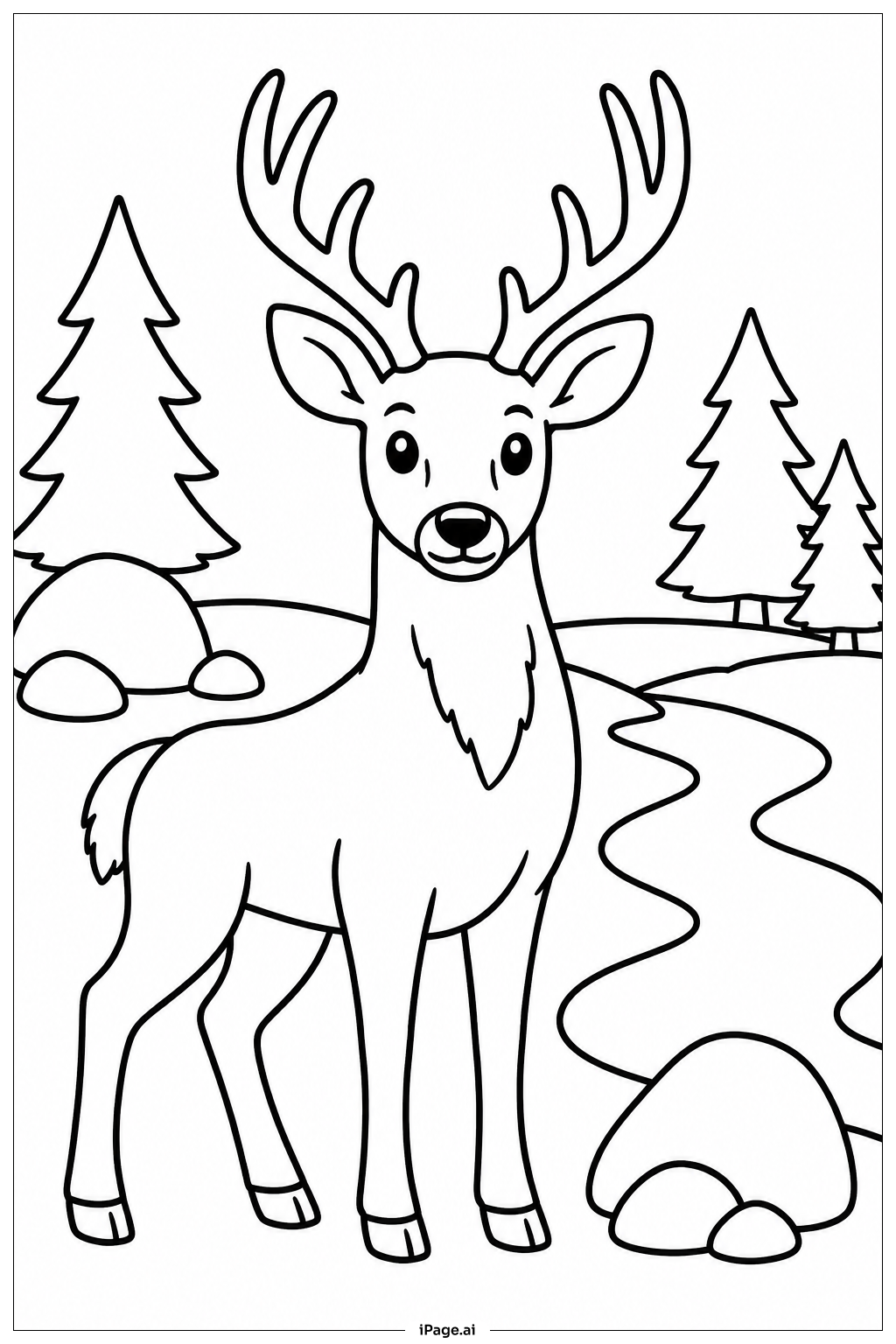  Page de coloriage Cerf d'hiver dans la forêt 