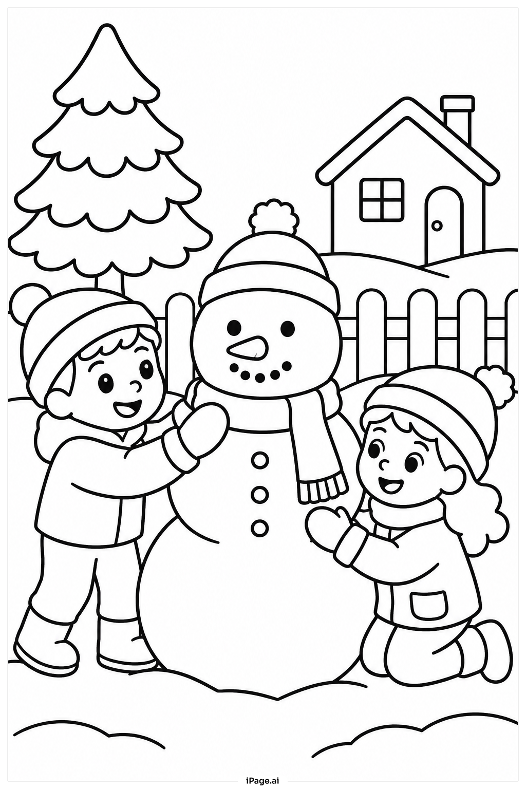 冬天孩子堆雪人