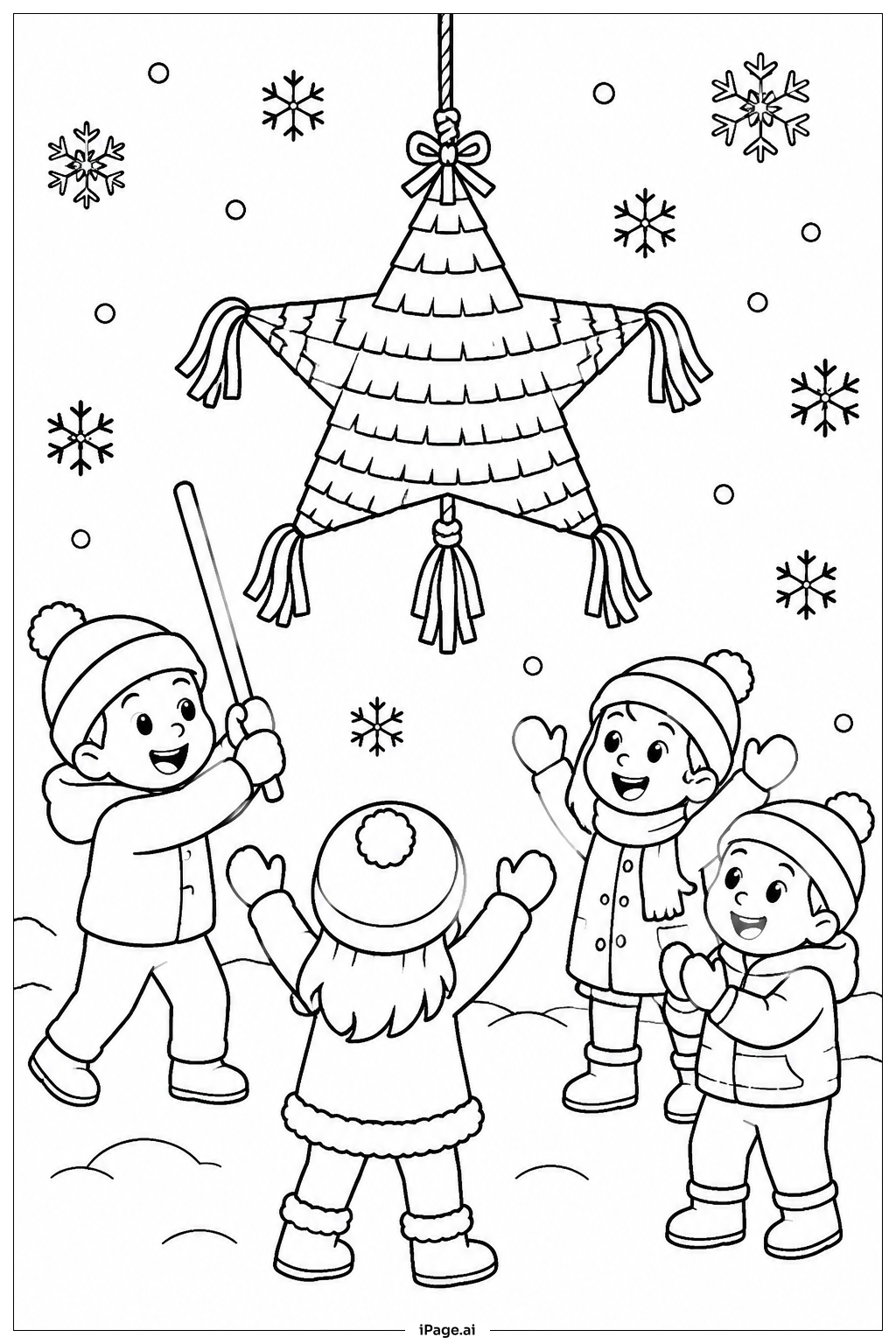 Página para colorear de Festival de Piñatas de Invierno