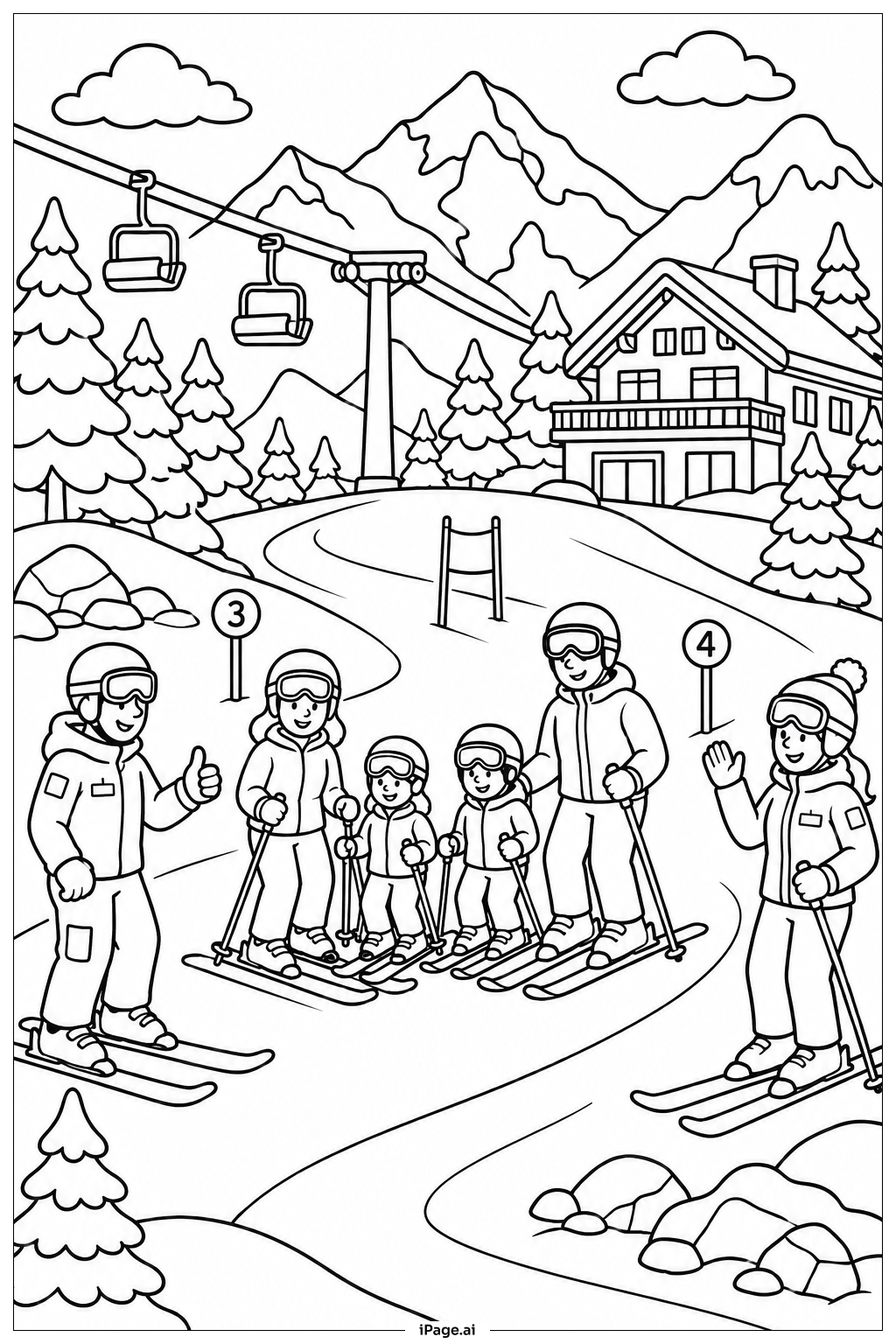  Winter Skiing Family Coloring Page 