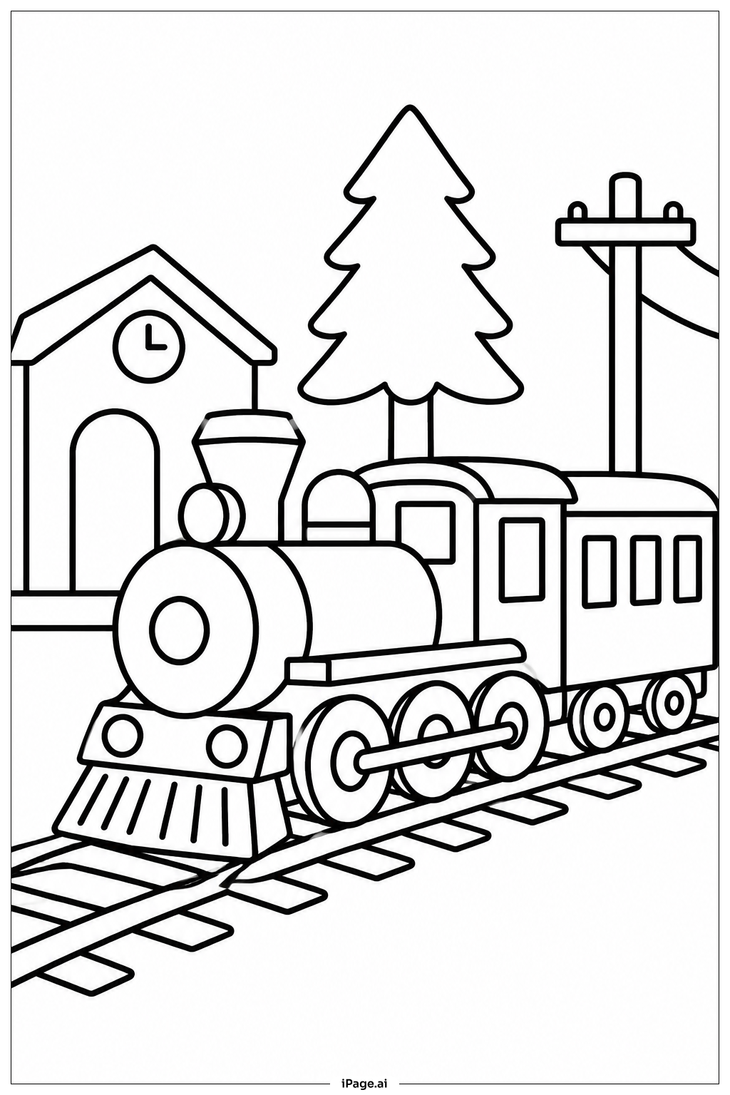  冬天雪中火車著色頁 